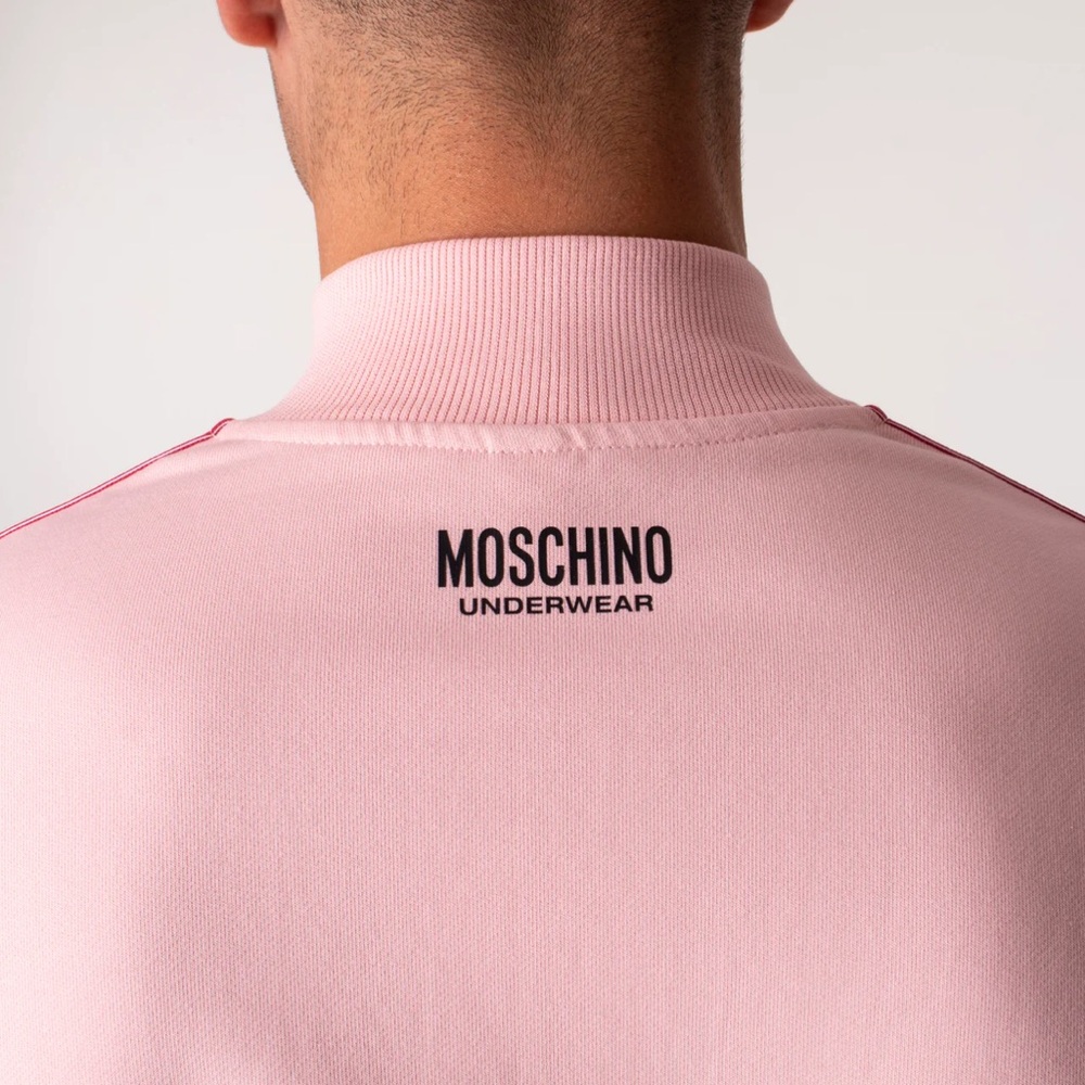 MOSCHINO Quarter Zip Taped Pink Sweatshirt - Picture 6 of 7